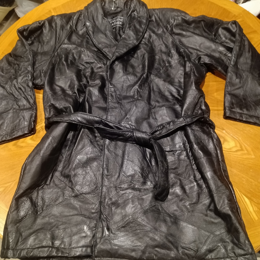 New wTags Italian Stone Navarre Leather Coat Jacket Patchwork  3X Black XXXL